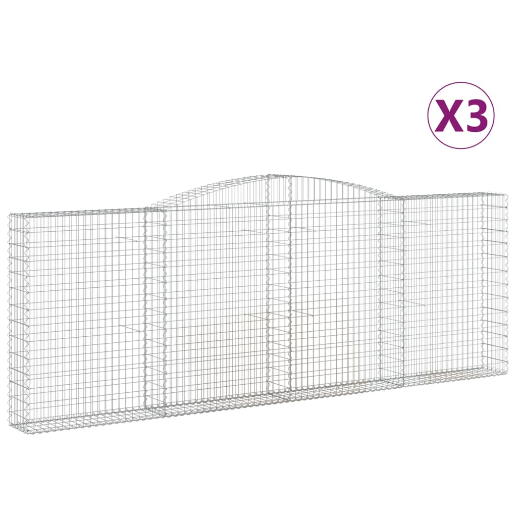 vidaXL Συρματοκιβώτια Τοξωτά 3 τεμ. 400x30x140/160 εκ. Γαλβαν. Ατσάλι