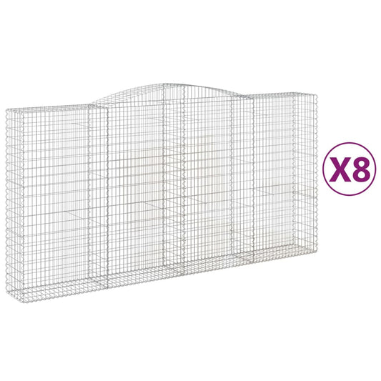 vidaXL Συρματοκιβώτια Τοξωτά 8 τεμ. 400x50x200/220 εκ. Γαλβαν. Ατσάλι