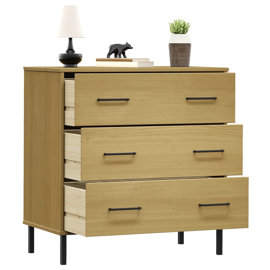 vidaXL Ντουλάπι OSLO με 3 Συρτάρια Καφέ 77 x 40 x 79,5 εκ. Μασίφ Ξύλο