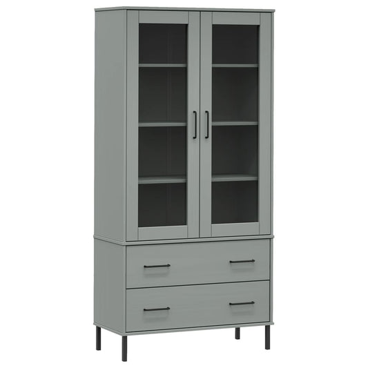 vidaXL Βιβλιοθήκη OSLO Γκρι 85x35x172,5 εκ. Μασίφ Ξύλο με Μεταλ. Πόδια