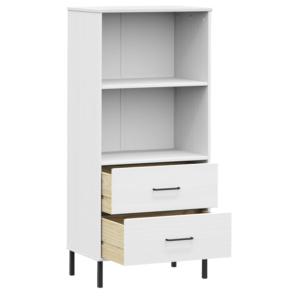 vidaXL Βιβλιοθήκη OSLO με 2 Συρτάρια Λευκή 60x35x128,5 εκ. Μασίφ Ξύλο