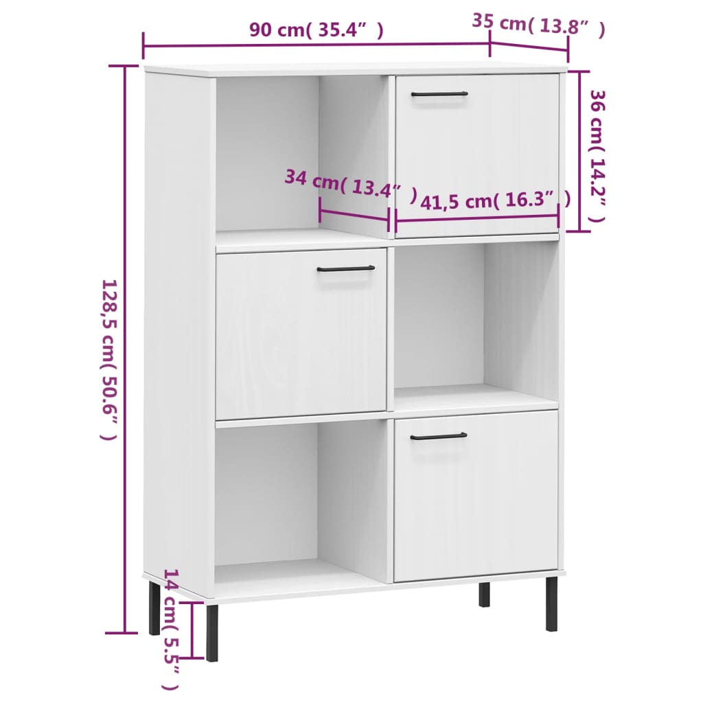 vidaXL Βιβλιοθήκη OSLO Λευκή 90x35x128,5 εκ. Μασίφ Ξύλο με Μετ. Πόδια