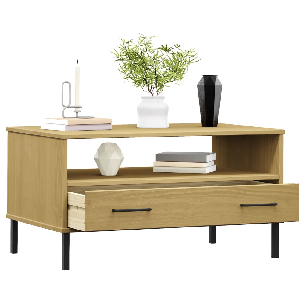 vidaXL Τραπεζάκι Σαλονιού OSLO Καφέ 85x50x45 εκ. Μασίφ Ξύλο Μετ. Πόδια