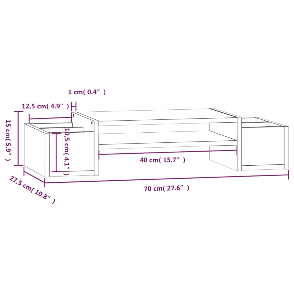 vidaXL Βάση Οθόνης 70 x 27,5 x 15 εκ. από Μασίφ Ξύλο Πεύκου