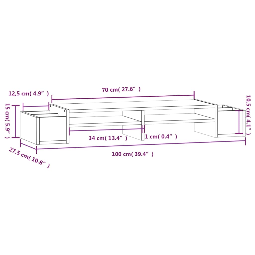 vidaXL Βάση Οθόνης 100 x 27,5 x 15 εκ. από Μασίφ Ξύλο Πεύκου
