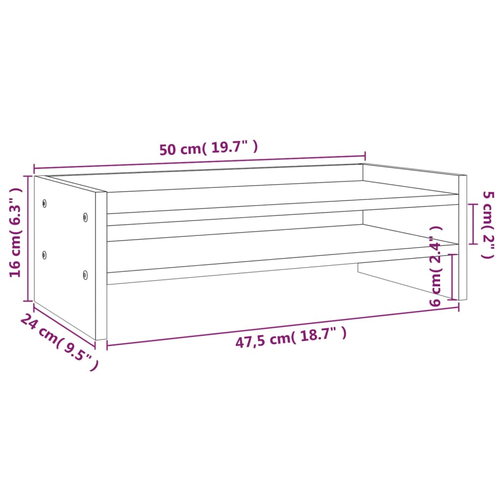 vidaXL Βάση Οθόνης Λευκή 50x24x16 εκ. από Μασίφ Ξύλο Πεύκου