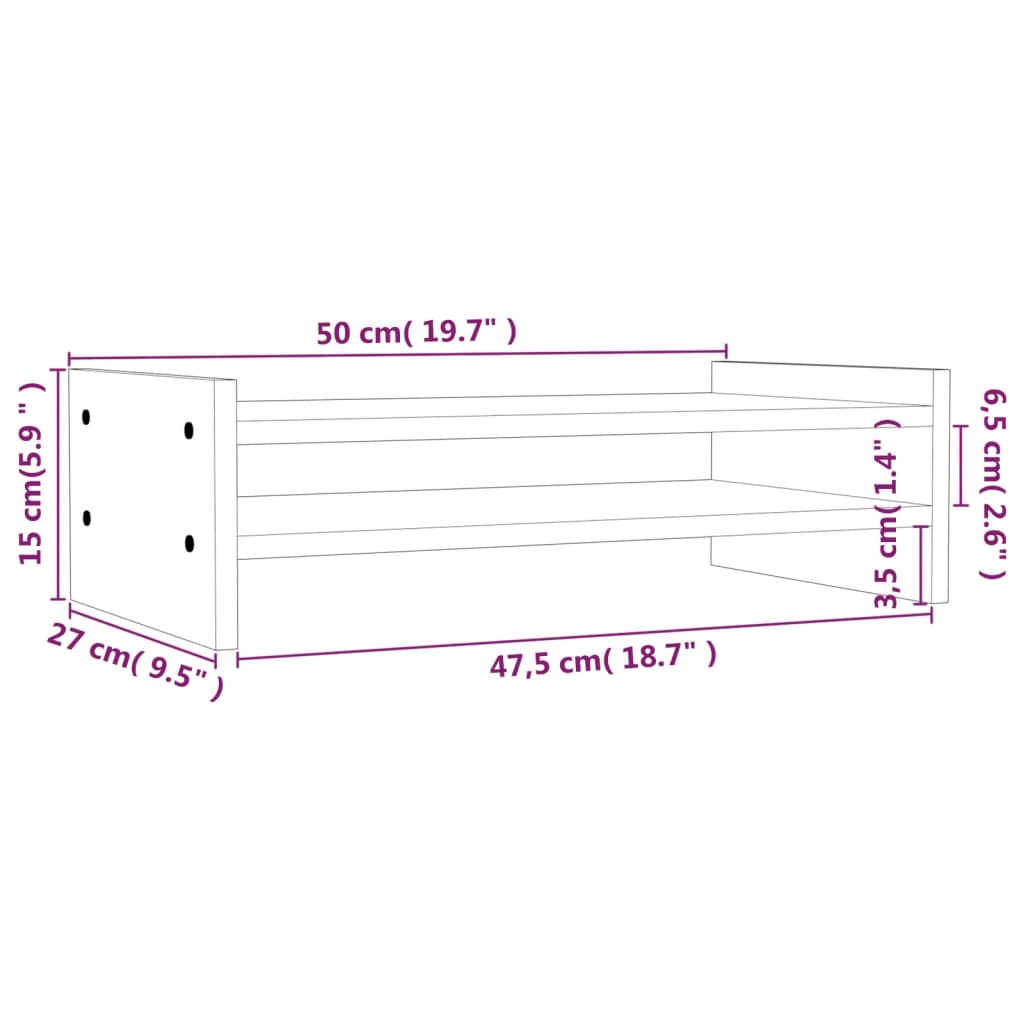 vidaXL Βάση Οθόνης Λευκή 50 x 27 x 15 εκ. από Μασίφ Ξύλο Πεύκου