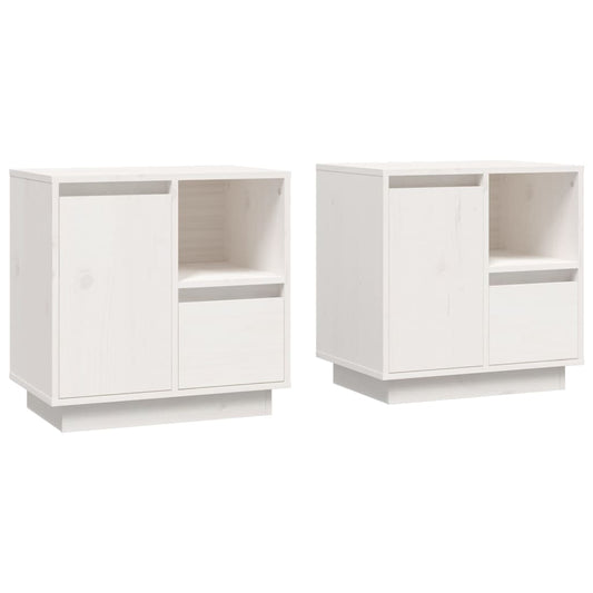 vidaXL Κομοδίνα 2 τεμ. Λευκά 50 x 34 x 50 εκ. από Μασίφ Ξύλο Πεύκου