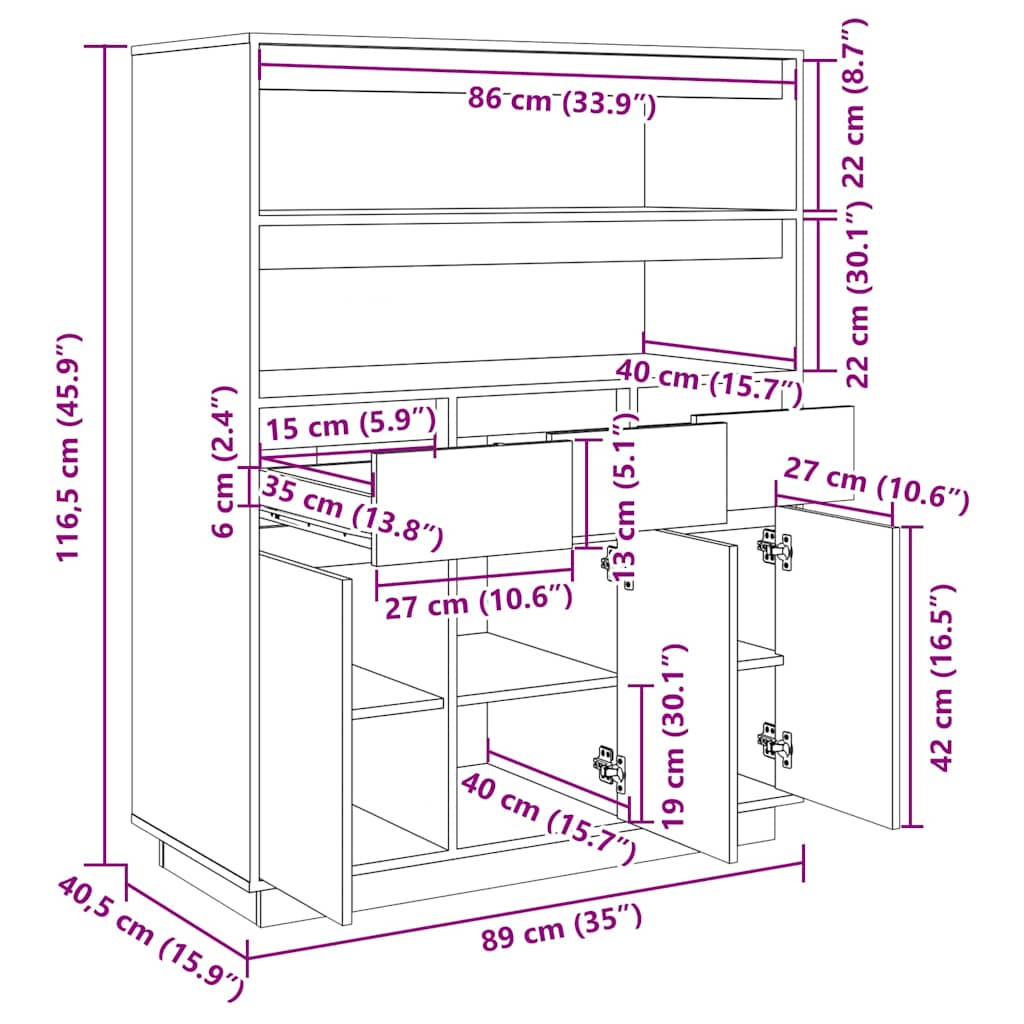 vidaXL Ντουλάπι Ψηλό Καφέ Μέλι 89x40x116,5 εκ. από Μασίφ Ξύλο Πεύκου