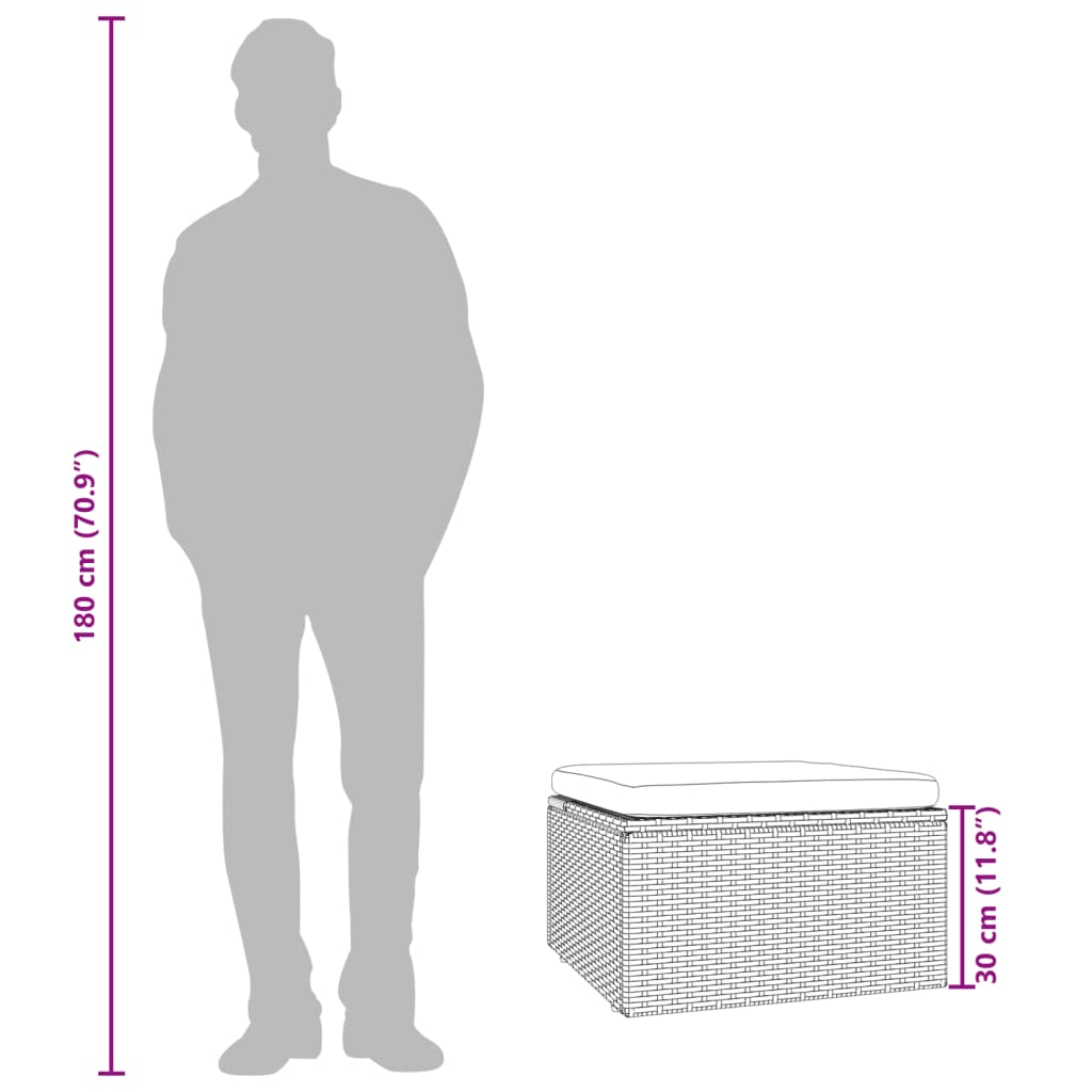 vidaXL Υποπόδιο Κήπου Γκρι 55x55x30 εκ. Συνθετικό Ρατάν με Μαξιλάρι