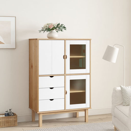 vidaXL Ντουλάπι OTTA Καφέ & Λευκό 85x43x125 εκ. από Μασίφ Ξύλο Πεύκου