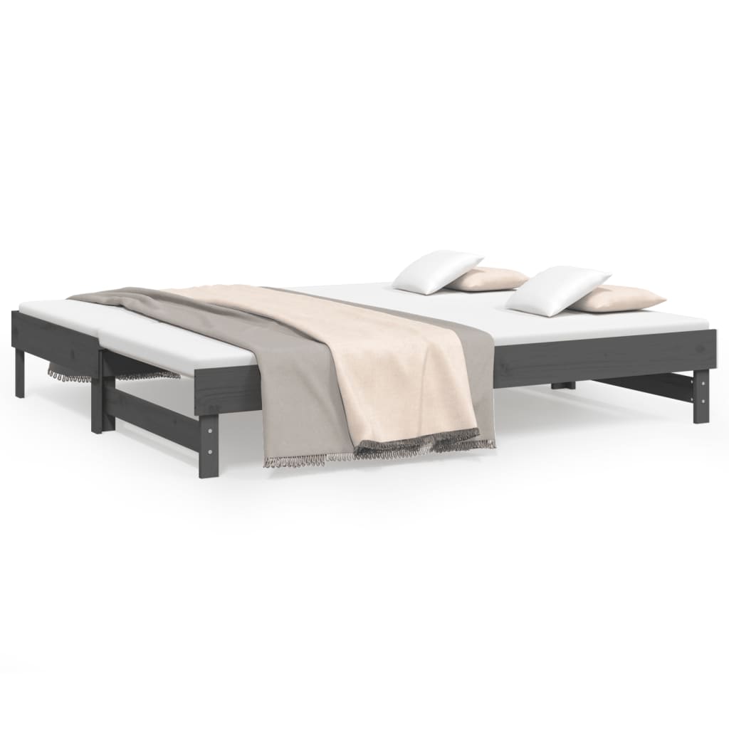 vidaXL Καναπές Κρεβάτι Συρόμενος Γκρι 2x(90x200) εκ. Μασίφ Ξύλο Πεύκου