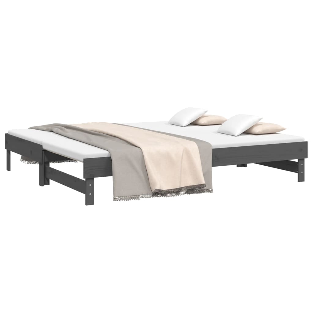vidaXL Καναπές Κρεβάτι Συρόμενος Γκρι 2x(90x200) εκ. Μασίφ Ξύλο Πεύκου