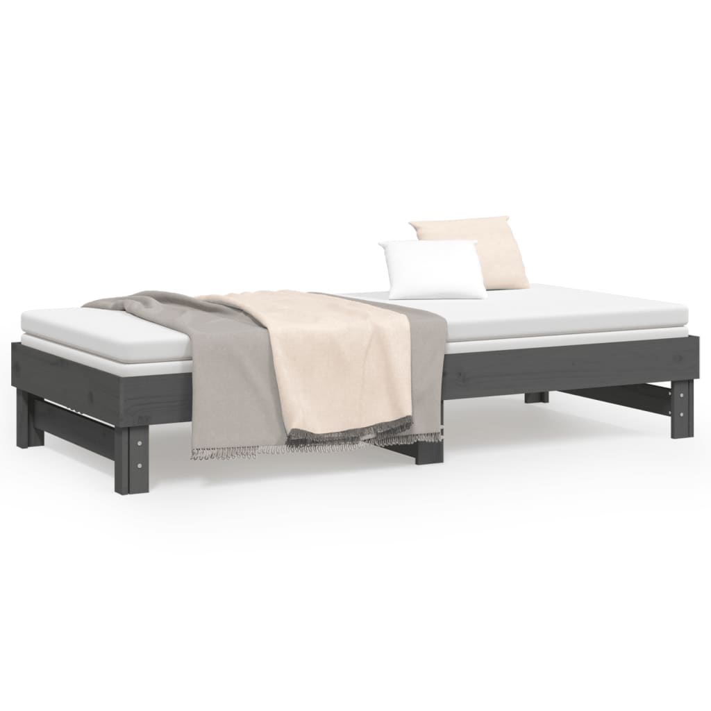 vidaXL Καναπές Κρεβάτι Συρόμενος Γκρι 2x(90x200) εκ. Μασίφ Ξύλο Πεύκου