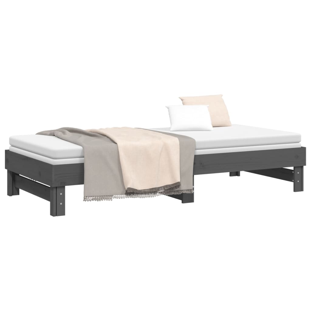 vidaXL Καναπές Κρεβάτι Συρόμενος Γκρι 2x(90x200) εκ. Μασίφ Ξύλο Πεύκου