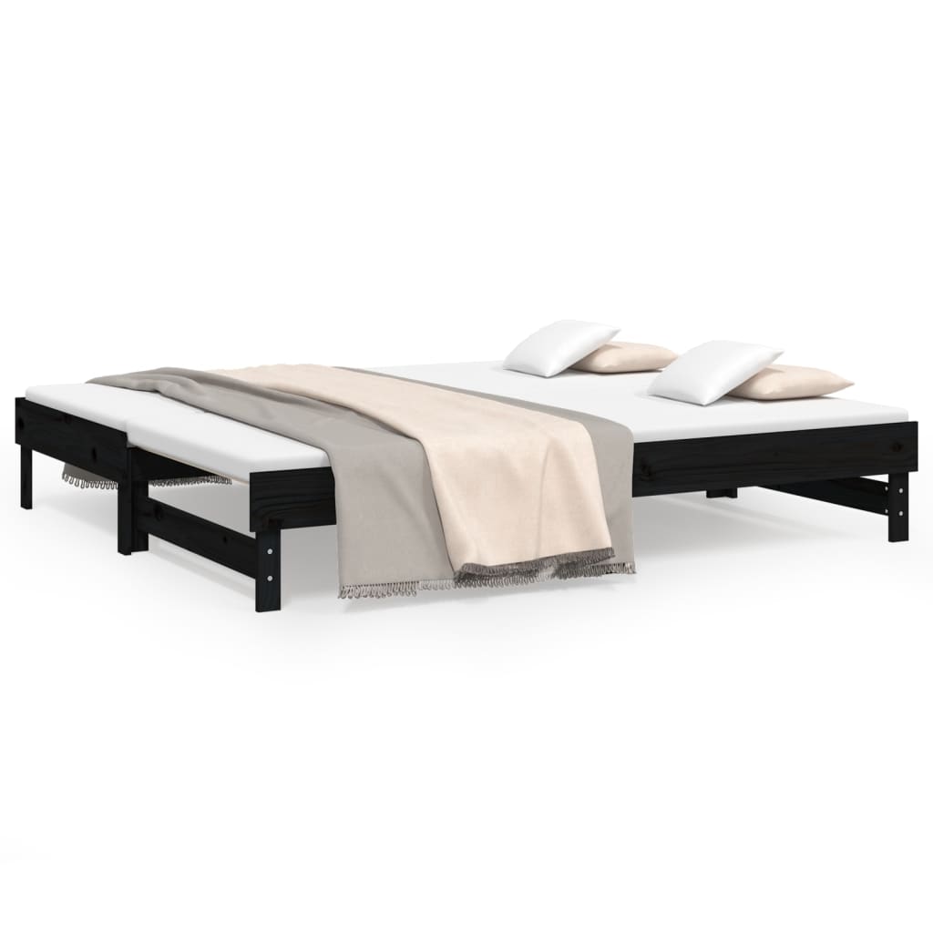 vidaXL Καναπές Κρεβάτι Συρόμενος Μαύρος 2x(90x200) εκ. από Μασίφ Πεύκο