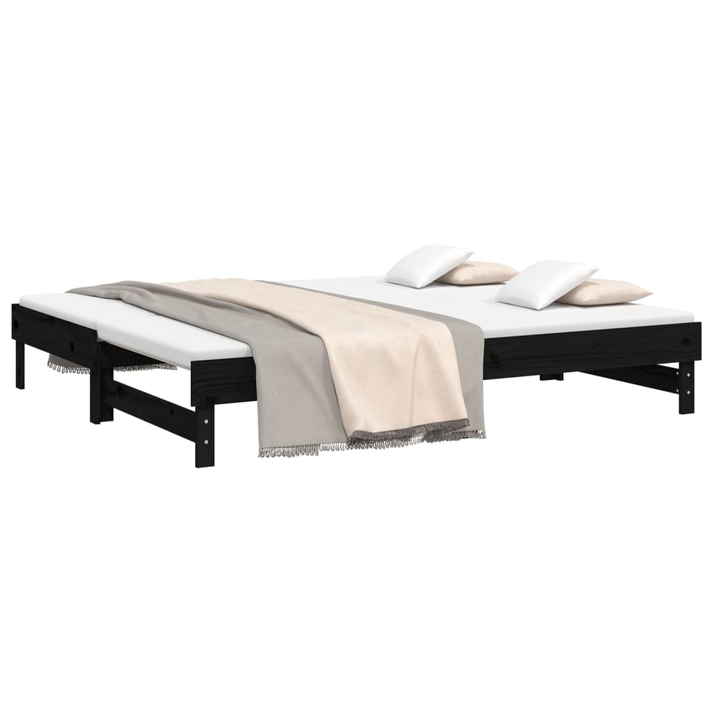 vidaXL Καναπές Κρεβάτι Συρόμενος Μαύρος 2x(90x200) εκ. από Μασίφ Πεύκο