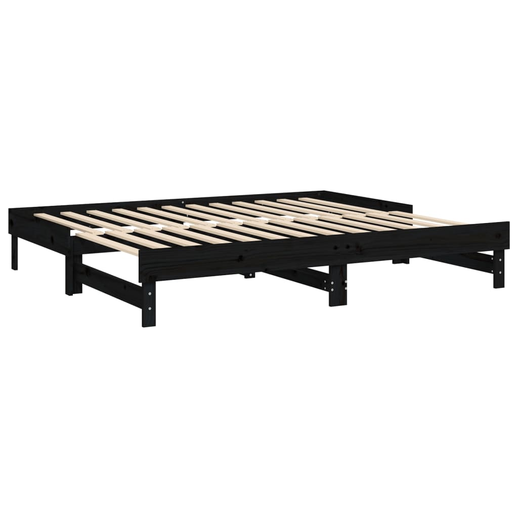 vidaXL Καναπές Κρεβάτι Συρόμενος Μαύρος 2x(90x200) εκ. από Μασίφ Πεύκο