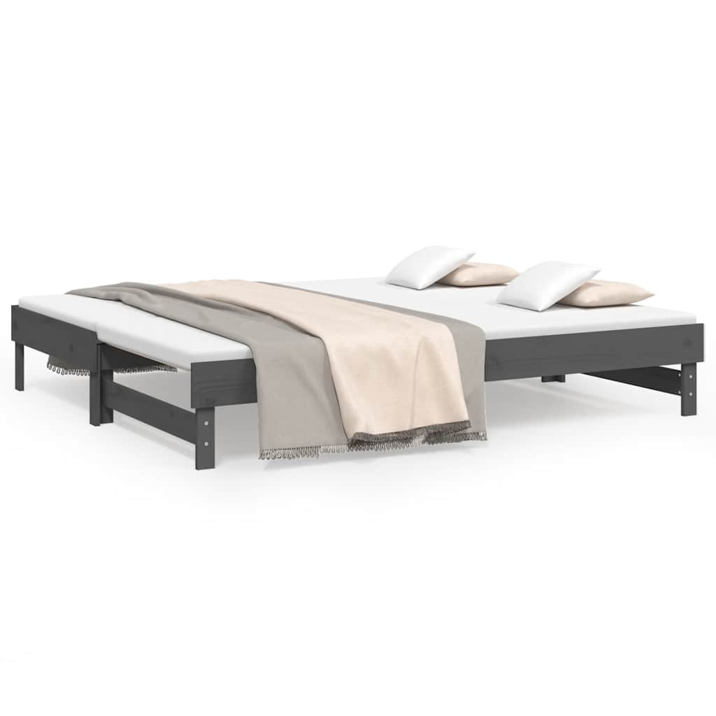 vidaXL Καναπές Κρεβάτι Συρόμενος Γκρι 2x(80x200) εκ. Μασίφ Ξύλο Πεύκου