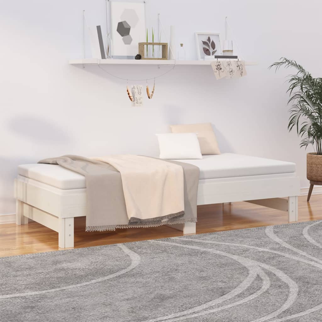 vidaXL Καναπές Κρεβάτι Συρόμενος Λευκός 2x(90x190) εκ. από Μασίφ Πεύκο