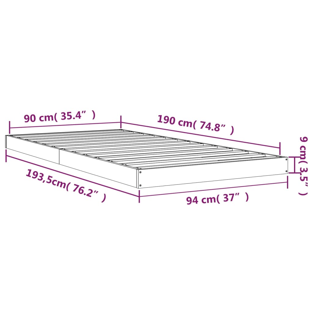 vidaXL Πλαίσιο Κρεβατιού Λευκό 90x190 εκ. Μασίφ Ξύλο Πεύκου Single