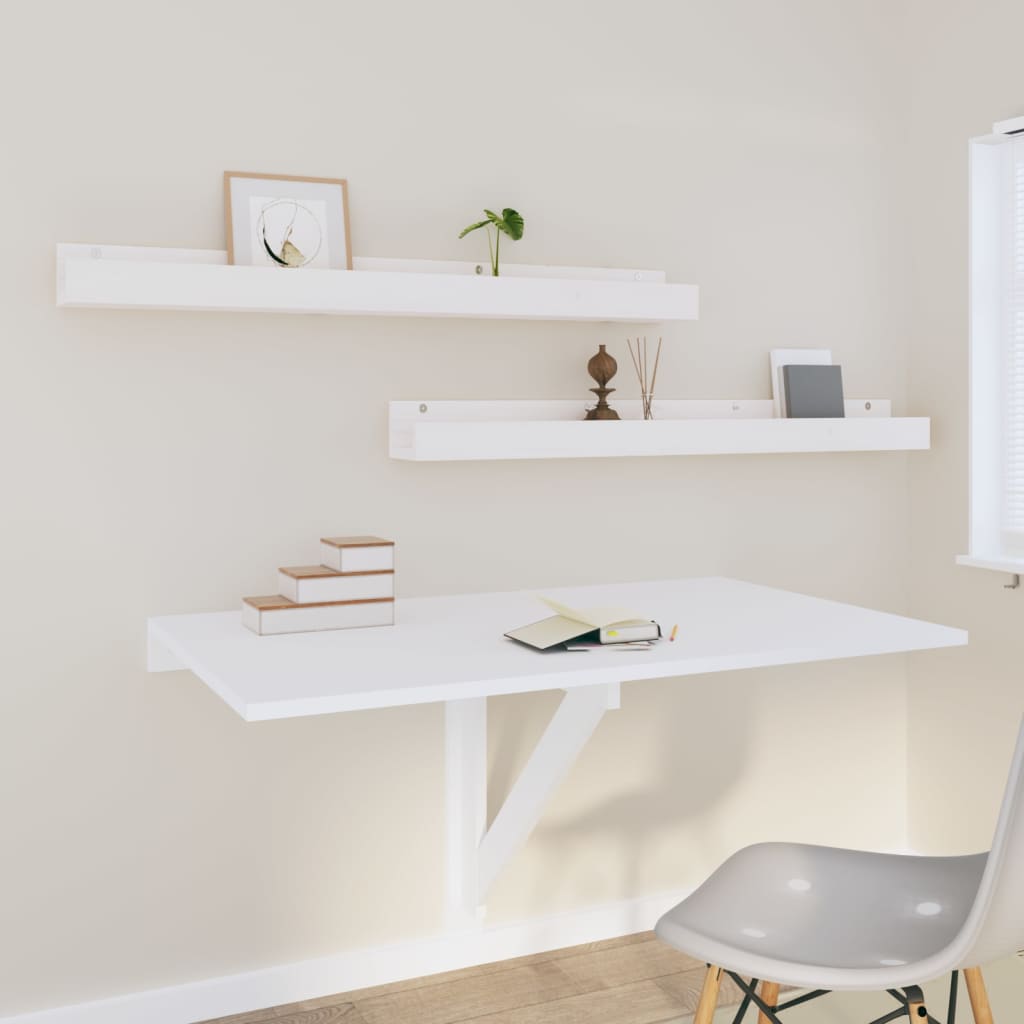 vidaXL Ράφια Τοίχου 2 τεμ. Λευκό 110x12x9 εκ. από Μασίφ Ξύλο Πεύκου
