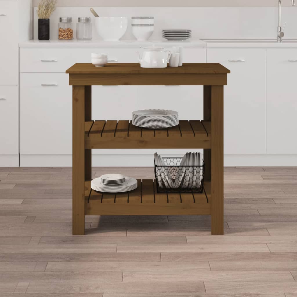 vidaXL Πάγκος Εργασίας Μελί Καφέ 78,5x50x80 εκ. Μασίφ Ξύλο Πεύκο