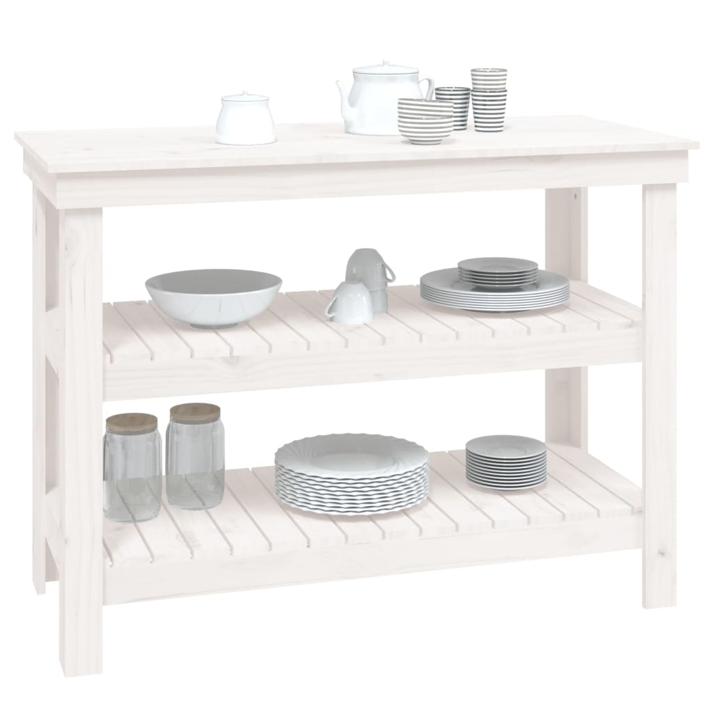 vidaXL Πάγκος Εργασίας Λευκός 110,5x50x80 εκ. από Μασίφ Ξύλο Πεύκου