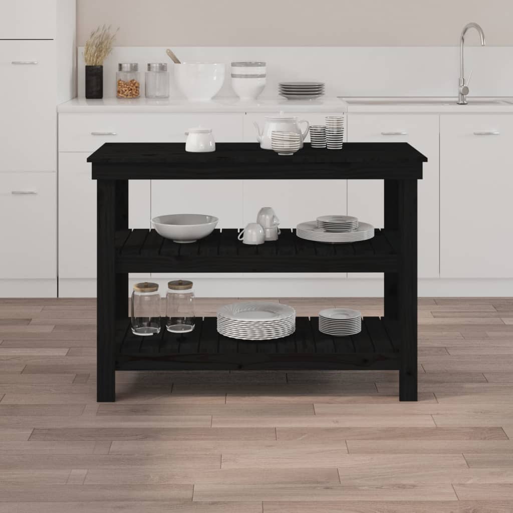 vidaXL Πάγκος Εργασίας Μαύρος 110,5x50x80 εκ. από Μασίφ Ξύλο Πεύκου