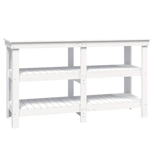 vidaXL Πάγκος Εργασίας Λευκός 142,5x50x80 εκ. από Μασίφ Ξύλο Πεύκου