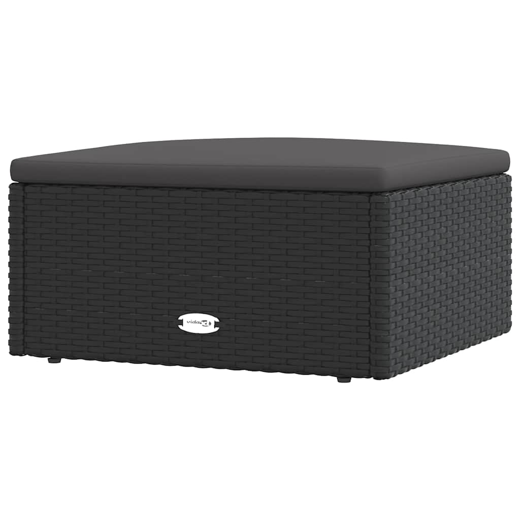 vidaXL Υποπόδιο Κήπου Μαύρο από Συνθετικό Ρατάν με Μαξιλάρι