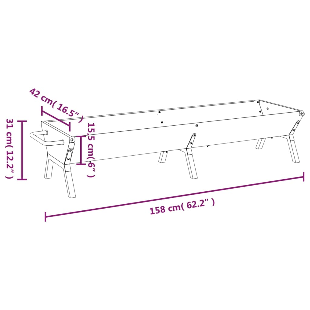 vidaXL Δίσκος Μπάρμπεκιου Ασημί 158x42x31 εκ. από Ανοξείδωτο Ατσάλι
