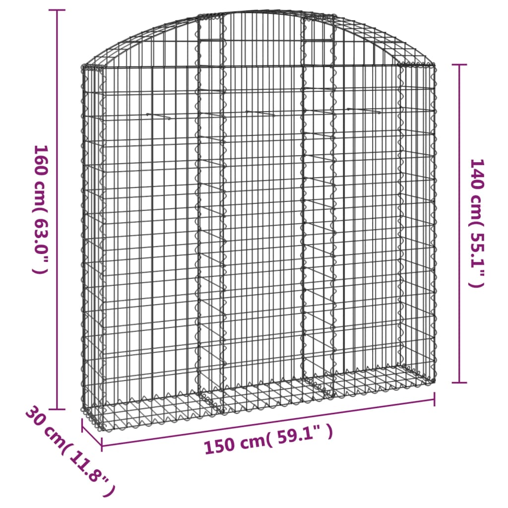 vidaXL Συρματοκιβώτιο Τοξωτό 150x30x140/160εκ. από Γαλβανισμένο Χάλυβα