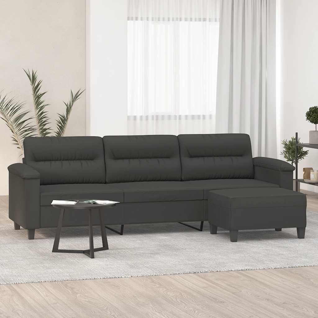 vidaXL Καναπές Τριθέσιος Σκούρο Γκρι 210 εκ. Ύφασμα Μικροϊνών Υποπόδιο