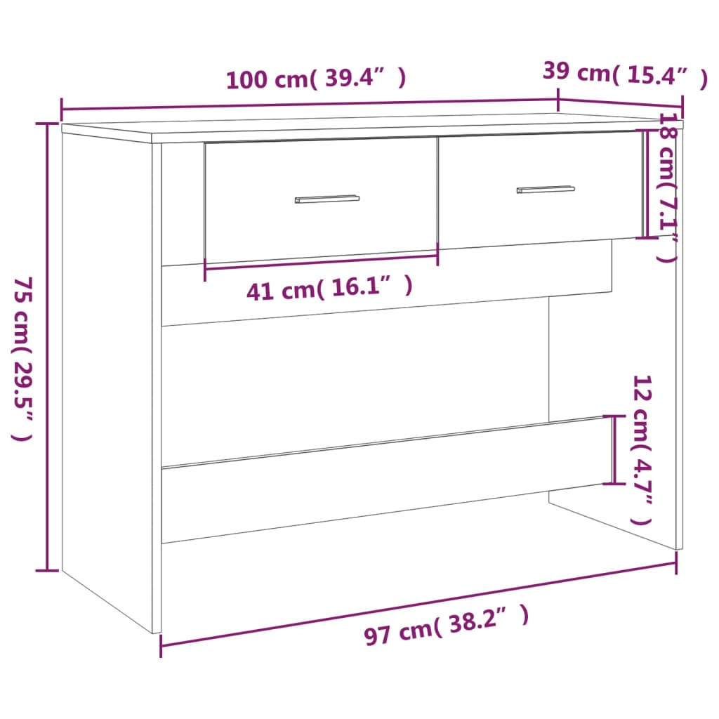 vidaXL Τραπέζι Κονσόλα Γκρι Sonoma 100x39x75 εκ. Επεξεργασμένο Ξύλο