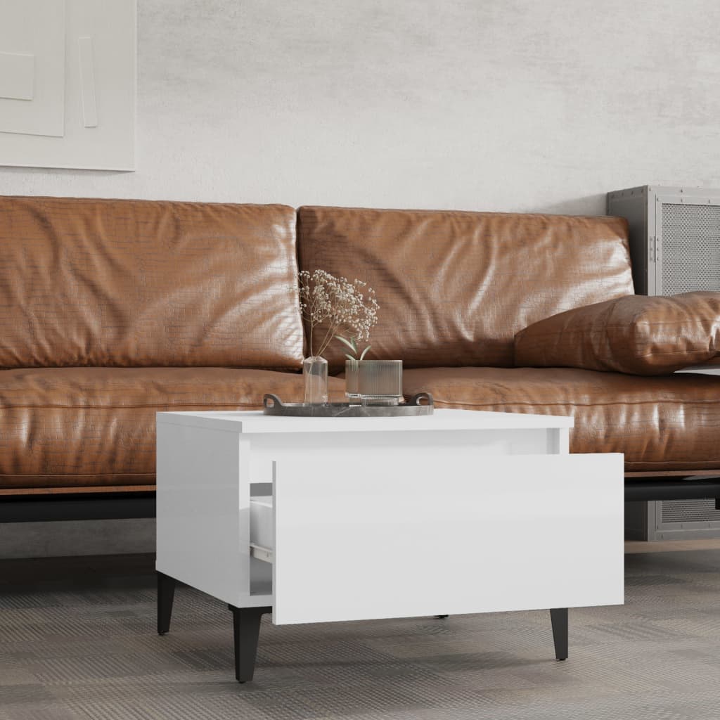 vidaXL Τραπέζι Βοηθητικό Γυαλιστ.Λευκό 50x46x35 εκ. Επεξεργασμένο Ξύλο