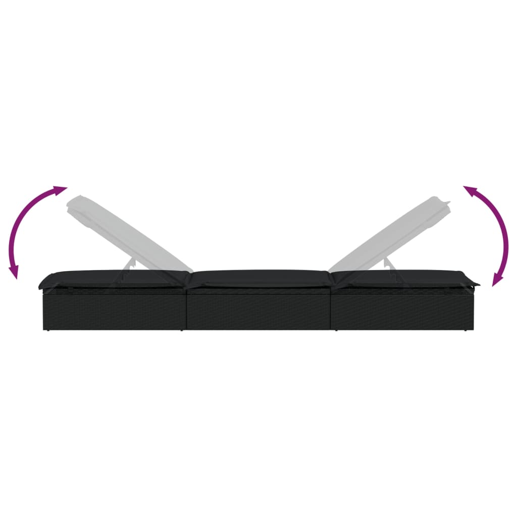 vidaXL Ξαπλώστρα 1 Τεμ. Μαύρη 201x55x62εκ. Συνθετικό Ρατάν με Μαξιλάρι