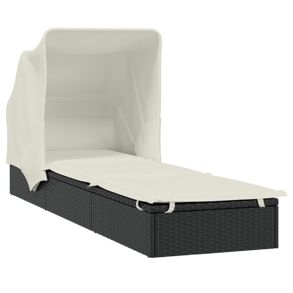 vidaXL Ξαπλώστρα Πτυσσόμενη Οροφή Μαύρη 213 x 63 x 97 εκ. Συνθ. Ρατάν