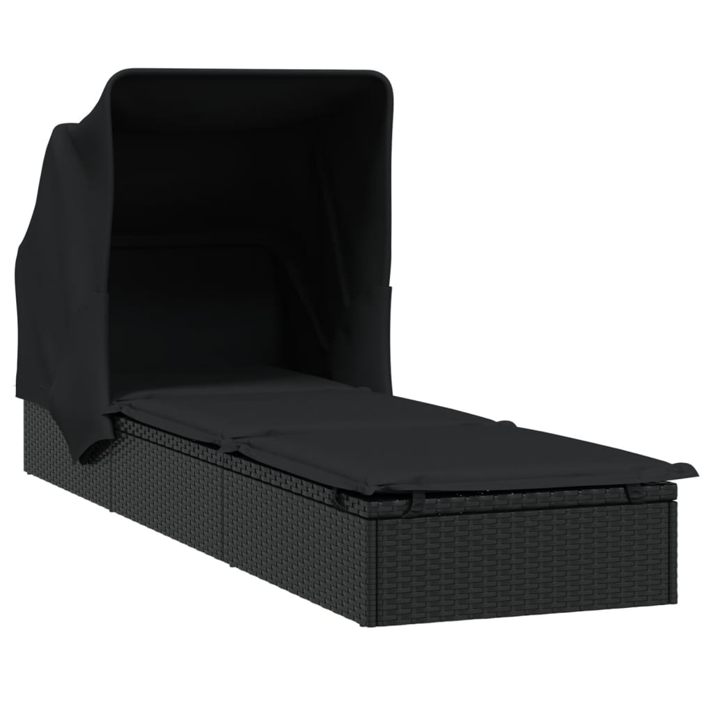 vidaXL Ξαπλώστρα Πτυσσόμενη Οροφή Μαύρη 213 x 63 x 97 εκ. Συνθ. Ρατάν