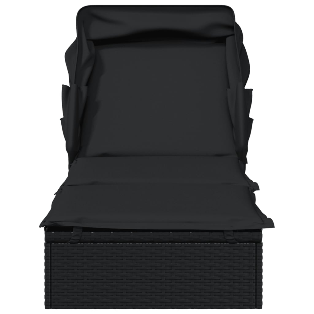 vidaXL Ξαπλώστρα Πτυσσόμενη Οροφή Μαύρη 213 x 63 x 97 εκ. Συνθ. Ρατάν