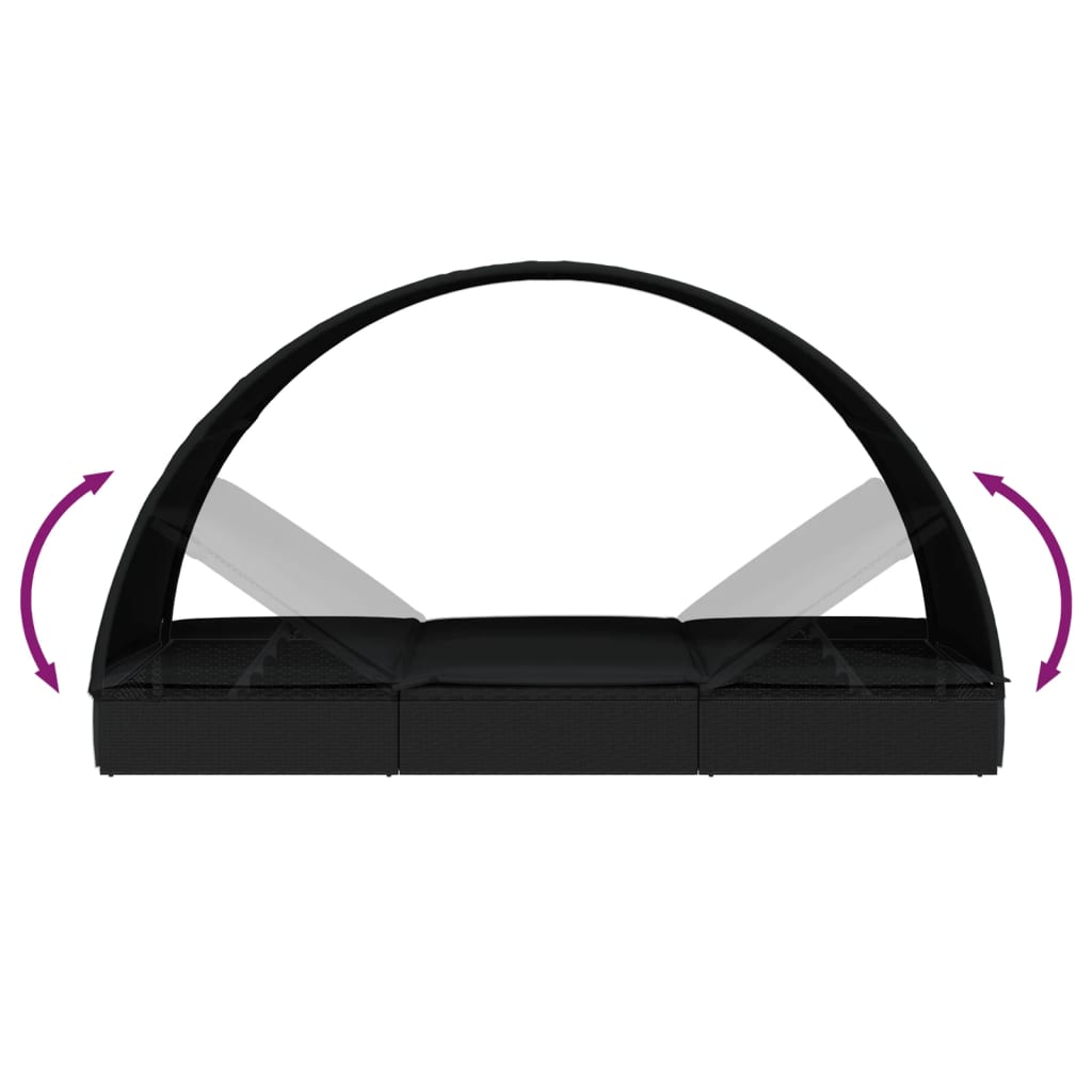 vidaXL Ξαπλώστρα Στρογγυλή Οροφή Μαύρη 211 x 57 x 140 εκ. Συνθ. Ρατάν