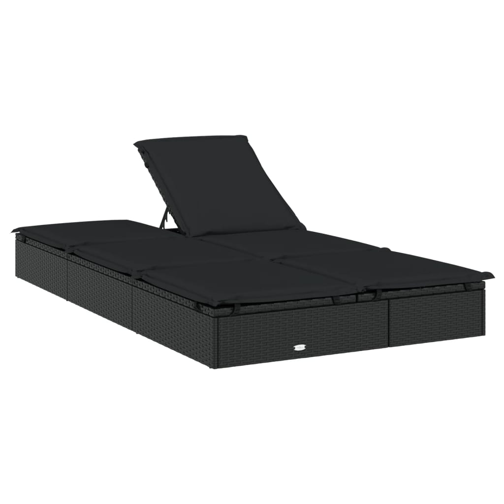 vidaXL Ξαπλώστρα Κήπου Διθέσια με Μαξιλάρια Μαύρη από Συνθετικό Ρατάν