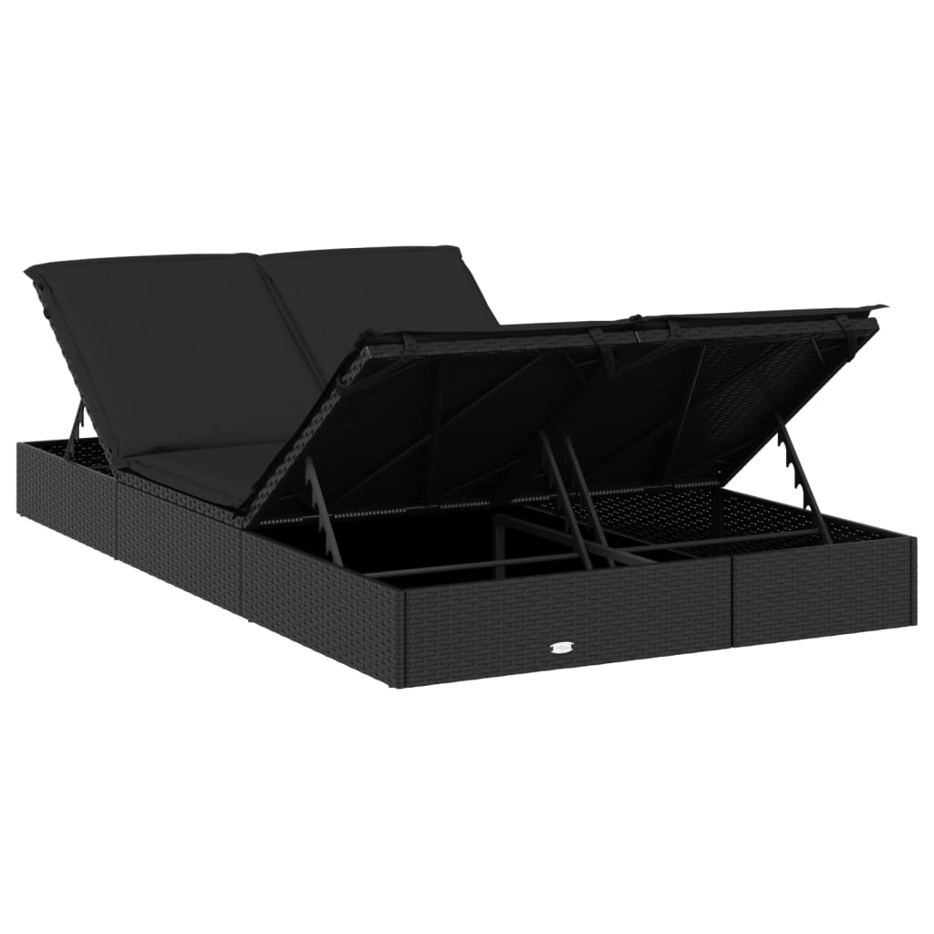 vidaXL Ξαπλώστρα Κήπου Διθέσια με Μαξιλάρια Μαύρη από Συνθετικό Ρατάν