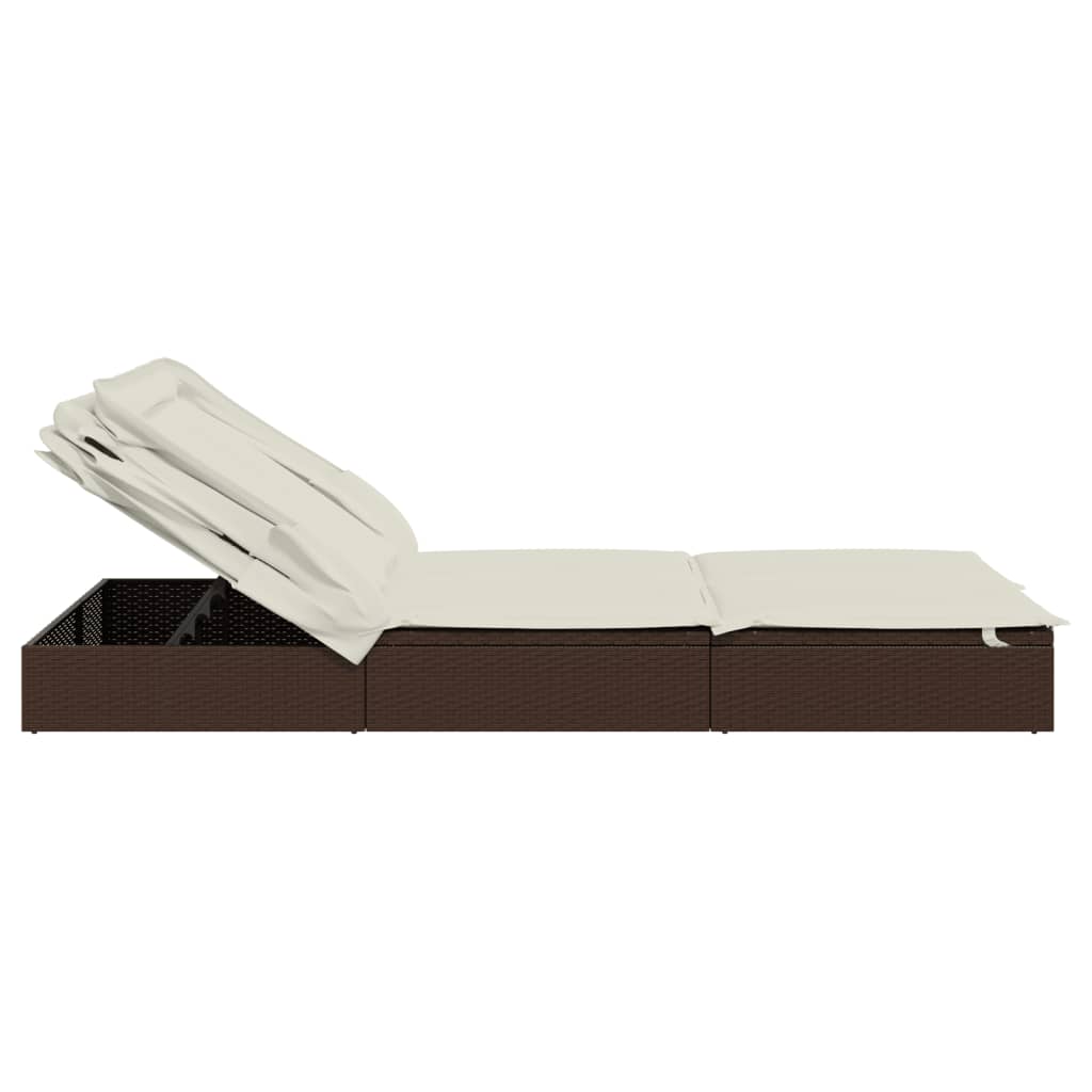 vidaXL Ξαπλώστρα 2 Ατόμων Πτυσ. Οροφή Καφέ 213x118x97 εκ. Συνθ. Ρατάν