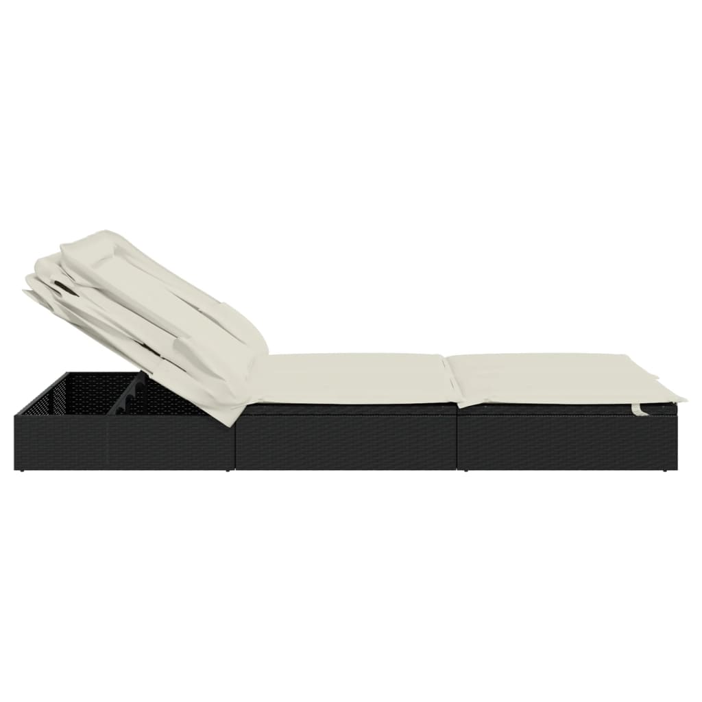 vidaXL Ξαπλώστρα 2 Ατόμων Πτυσ. Οροφή Μαύρη 213x118x97 εκ Συνθ. Ρατάν