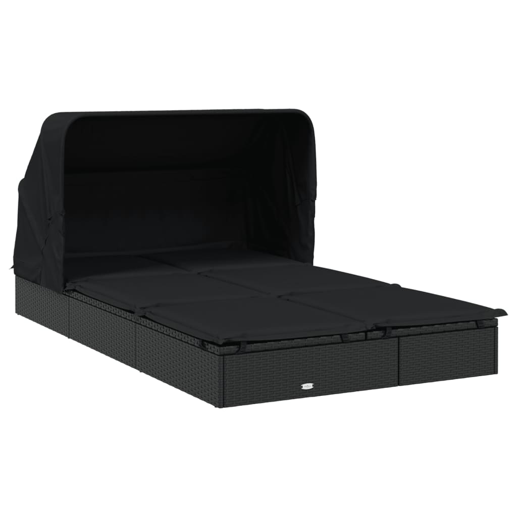 vidaXL Ξαπλώστρα 2 Ατόμων Πτυσ. Οροφή Μαύρη 213x118x97 εκ Συνθ. Ρατάν