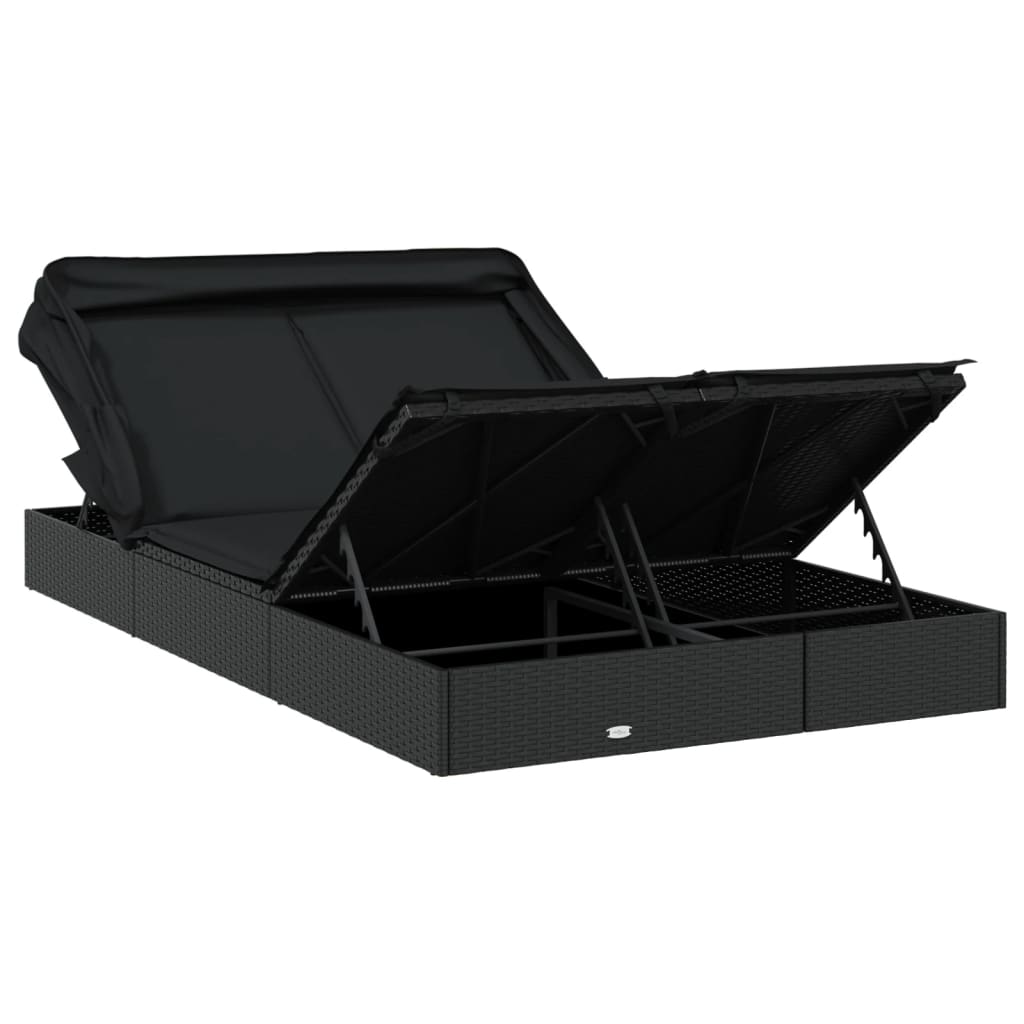 vidaXL Ξαπλώστρα 2 Ατόμων Πτυσ. Οροφή Μαύρη 213x118x97 εκ Συνθ. Ρατάν