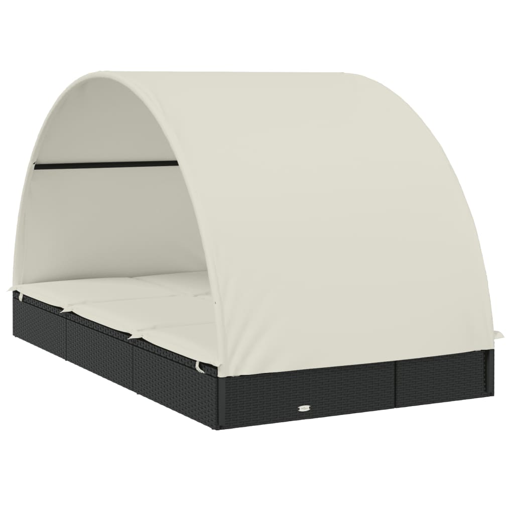 vidaXL Ξαπλώστρα 2 Ατόμων Στρογγ Οροφή Μαύρη 211x111x140εκ Συνθ. Ρατάν