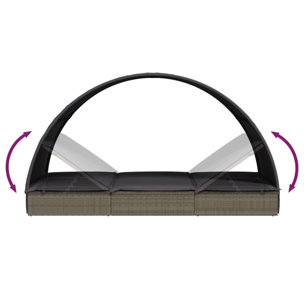 vidaXL Ξαπλώστρα 2 Ατόμων Στρογγ. Οροφή Γκρι 211x112x140εκ Συνθ. Ρατάν