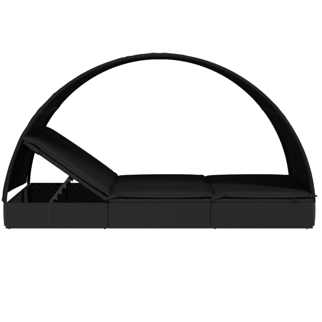 vidaXL Ξαπλώστρα 2 Ατόμων Στρογγ Οροφή Μαύρη 211x112x140εκ Συνθ. Ρατάν